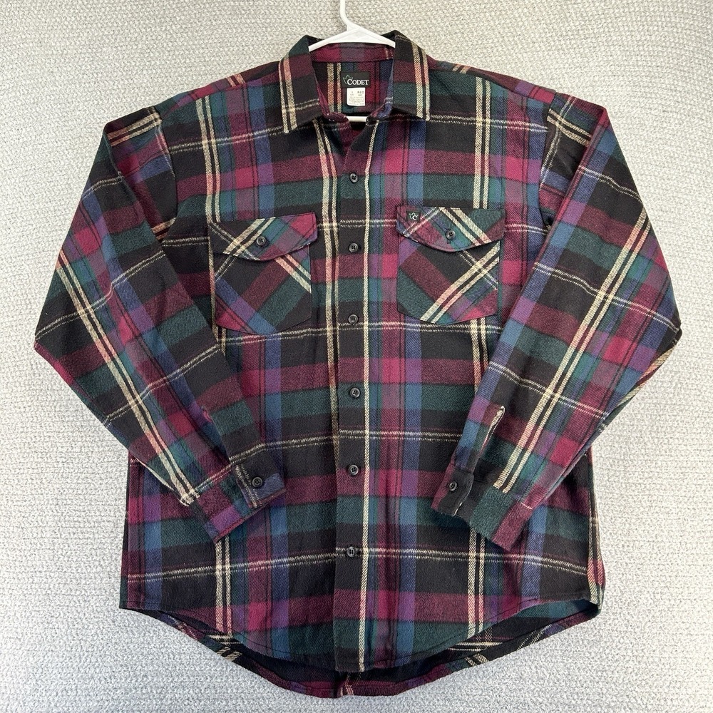 Vintage Codet Plaid Flannel Shirt Mens Large Button Up Heavyweight Cotton USA‎